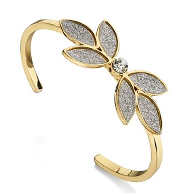 Silver glitter and gold flower bangle